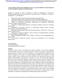 A Meta-Analysis of Brain DNA Methylation Across Sex, Age and Alzheimer’S Disease Points for Accelerated Epigenetic Aging in Neurodegeneration