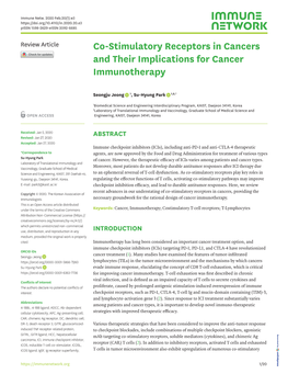 Co-Stimulatory Receptors in Cancers and Their Implications for Cancer Immunotherapy