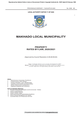 Local Government: Municipal Property Rates Act (6/2004): Makhado Local Municipality: Various By-Laws 3093