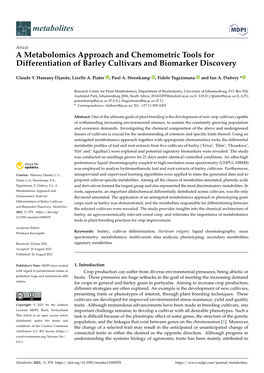 A Metabolomics Approach and Chemometric Tools for Differentiation of Barley Cultivars and Biomarker Discovery