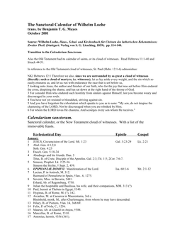 The Sanctoral Calendar of Wilhelm Loehe Trans