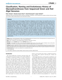 Classification, Naming and Evolutionary History of Glycosyltransferases from Sequenced Green and Red Algal Genomes