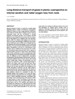 Long-Distance Transport of Gases in Plants: a Perspective on Internal Aeration and Radial Oxygen Loss from Roots