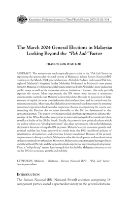 The March 2004 General Elections in Malaysia: Looking Beyond the “Pak