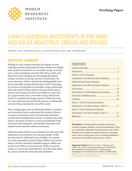 China's Overseas Investments in the Wind and Solar Industries