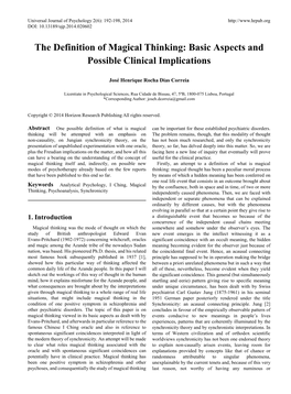 The Definition of Magical Thinking: Basic Aspects and Possible Clinical Implications