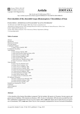 First Checklist of the Chrysidid Wasps (Hymenoptera: Chrysididae) of Iran