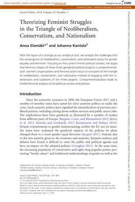 Theorizing Feminist Struggles in the Triangle of Neoliberalism, Conservatism, and Nationalism