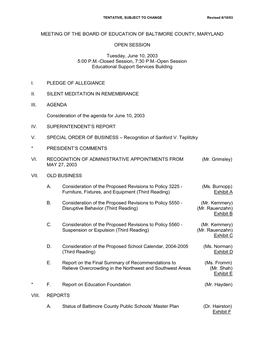 Board of Education Meeting Packet for June 10, 2003