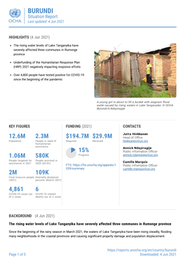 BURUNDI Situation Report Last Updated: 4 Jun 2021