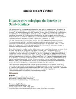 Histoire Chronologique Du Diocèse De Saint-Boniface