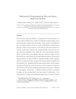Mathematical Programming for Piecewise Linear Regression Analysis