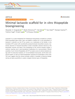 Minimal Lactazole Scaffold for in Vitro Thiopeptide Bioengineering ✉ Alexander A