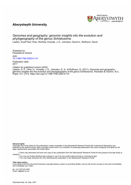 Genomic Insights Into the Evolution and Phylogeography of the Genus Schistosoma Lawton, Scott Paul; Hirai, Hirohisa; Ironside, J