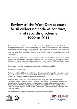 Review of the West Dorset Coast Fossil Collecting Code of Conduct, and Recording Scheme 1999 to 2011