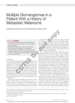 Multiple Glomangiomas in a Patient with a History of Metastatic Melanoma