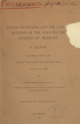 Jewish Physicians and the Contributions of the Jews to The