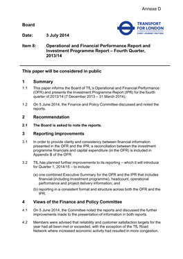 Board Date: 3 July 2014 Item 8: Operational And