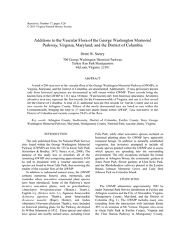 Additions to the Vascular Flora of the George Washington Memorial Parkway, Virginia, Maryland, and the District of Columbia