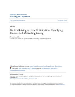 Political Giving As Civic Participation