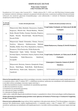 Obwieszczenie O Numerach Oraz Granicach Obwodów Głosowania