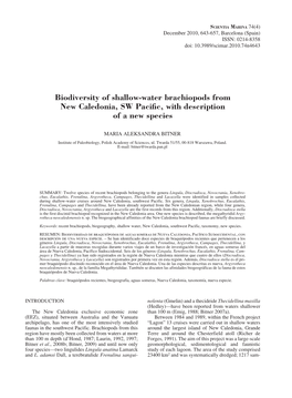 Biodiversity of Shallow-Water Brachiopods from New Caledonia, SW Pacific, with Description of a New Species