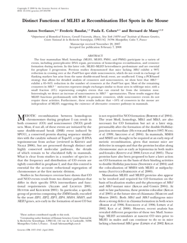 Distinct Functions of MLH3 at Recombination Hot Spots in the Mouse