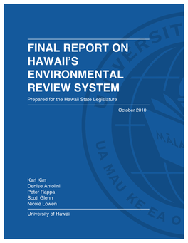 Final Report on Hawaiiʼs Environmental Review System