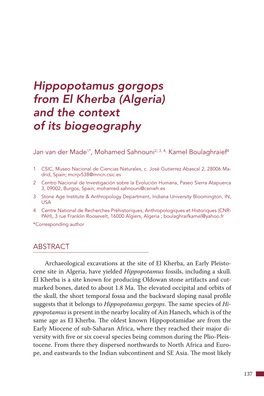 Hippopotamus Gorgops from El Kherba (Algeria) and the Context of Its Biogeography