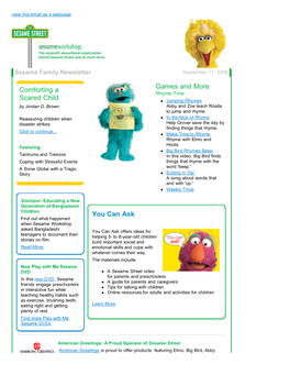 Sesame Family Newsletter September 11, 2008