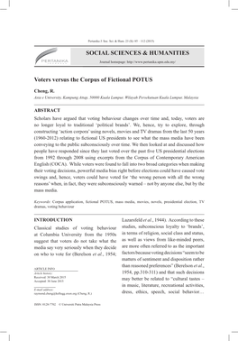 SOCIAL SCIENCES & HUMANITIES Voters Versus the Corpus of Fictional POTUS