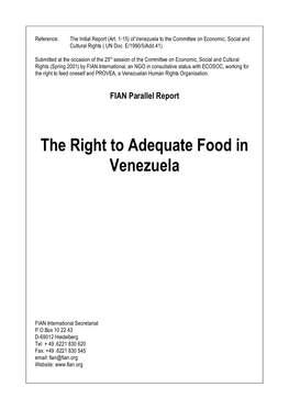 The Right to Adequate Food in Venezuela