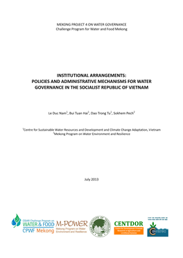 Policies and Administrative Mechanisms for Water Governance in the Socialist Republic of Vietnam