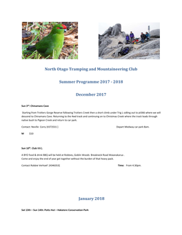 North Otago Tramping and Mountaineering Club Summer Programme 2017