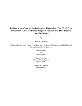 Reining in the Crown's Authority on Dissolution: the Fixed-Term