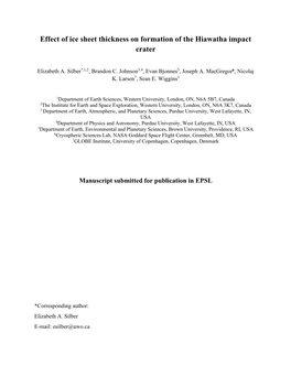 Effect of Ice Sheet Thickness on Formation of the Hiawatha Impact Crater