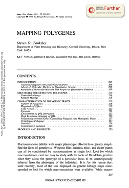 Mapping Polygenes and These Studies Met with Considerably More Success Than Previous Annu