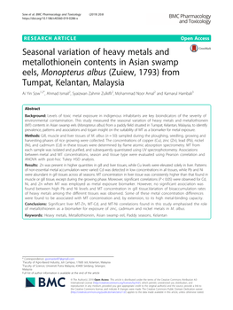 Seasonal Variation of Heavy Metals and Metallothionein Contents in Asian Swamp Eels, Monopterus Albus