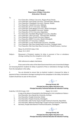 Govt. of Punjab Department of Higher Education (Education-1 Branch)
