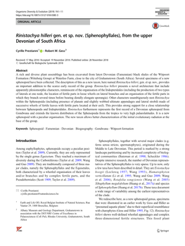 Rinistachya Hilleri Gen. Et Sp. Nov. (Sphenophyllales), from the Upper Devonian of South Africa