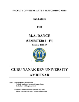 M.A. Dance Guru Nanak Dev University Amritsar