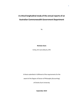 A Critical Longitudinal Study of the Annual Reports of an Australian Commonwealth Government Department