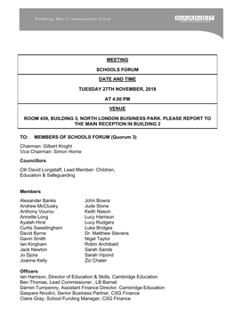 (Public Pack)Agenda Document for Schools Forum, 27/11/2018 16:00