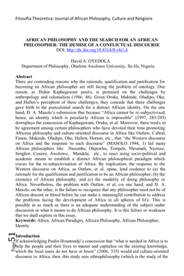 Journal of African Philosophy, Culture and Religions P