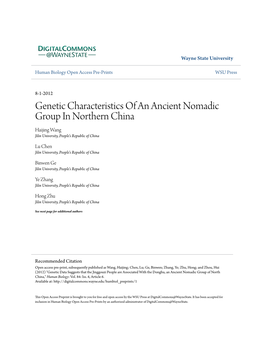 Genetic Characteristics of an Ancient Nomadic Group in Northern China Haijing Wang Jilin University, People's Republic of China