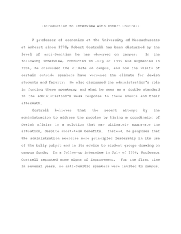 Introduction to Interview with Robert Costrell a Professor of Economics At