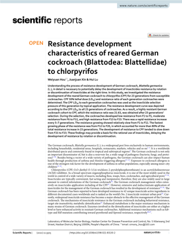 Resistance Development Characteristics of Reared German Cockroach (Blattodea: Blattellidae) to Chlorpyrifos Weiyuan Hou*, Juanjuan Xin & Hui Lu