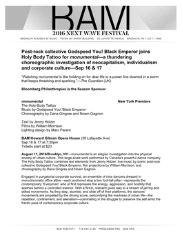 Black Emperor Joins Holy Body Tattoo for Monumental—A Thundering Choreographic Investigation of Neocapitalism, Individualism and Corporate Culture—Sep 16 & 17
