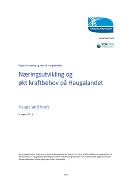 Næringsutvikling Og Kraftbehov På Haugalandet