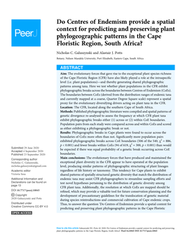 Do Centres of Endemism Provide a Spatial Context for Predicting and Preserving Plant Phylogeographic Patterns in the Cape Floristic Region, South Africa?